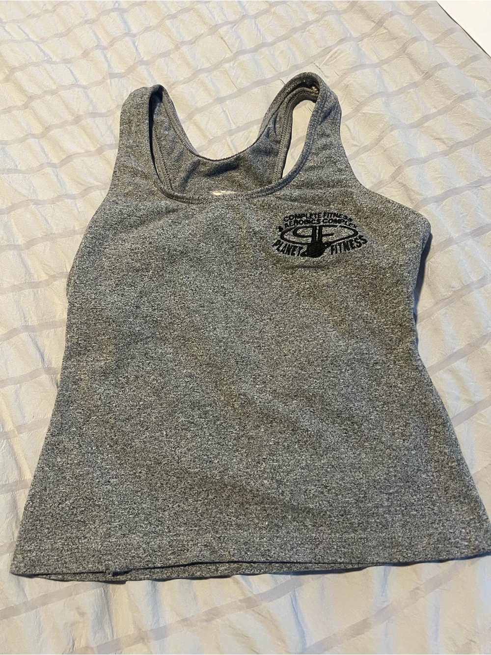 Planet Fitness Women's Gray Racerback Tank Top